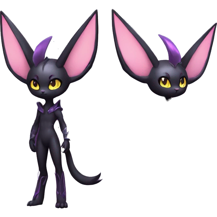 Shiny Cool Punk pastel Black beautiful ethereal fantasy Kawaii Sona Umbreon-Espeon-Litten-Fakemon-cat-animal with edgy bat-wings-ears vtuber model Full Body emoji