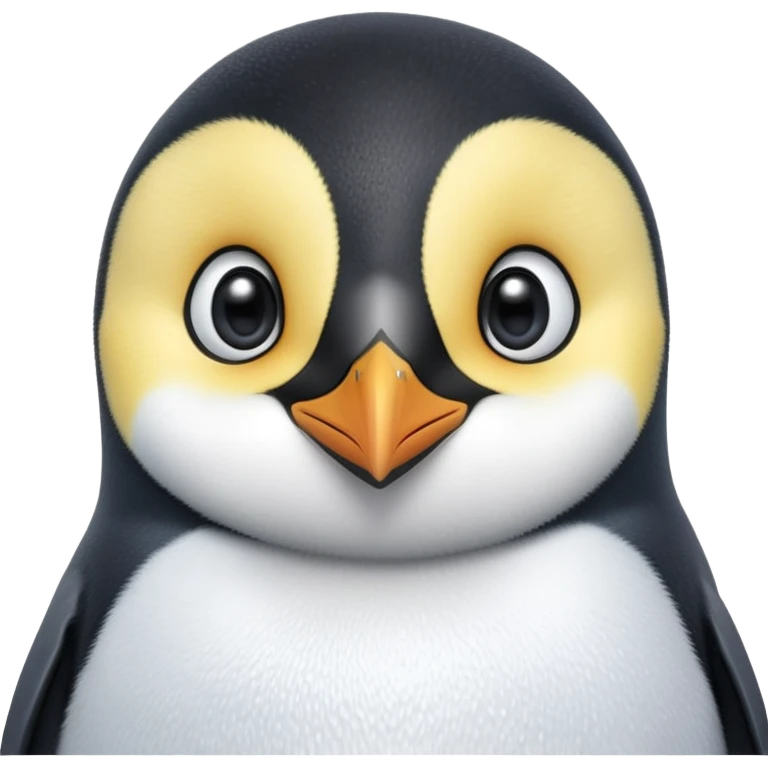 cinematic-cute-emperor-penguin-portrait-emoji,-head-tilted-playfully-and-inquisitively,-with-glossy,-pristine-plumage-accented-by-a-bright-beak-and-round,-sparkling-eyes-filled-with-curiosity,-simplified-yet-irresistibly-adorable-features zoomed into the face emoji