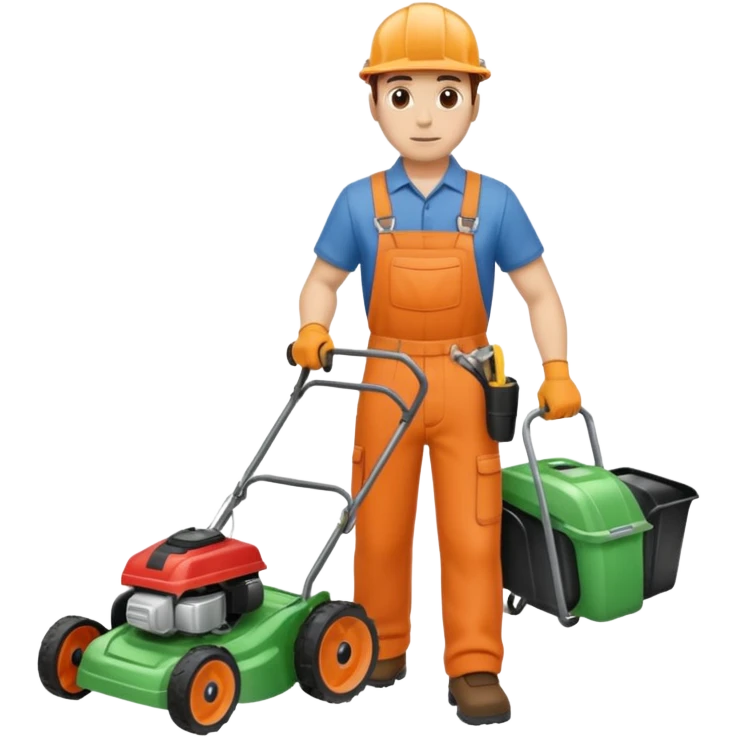 Maintenance worker
with lawnmower, full body, walking emoji