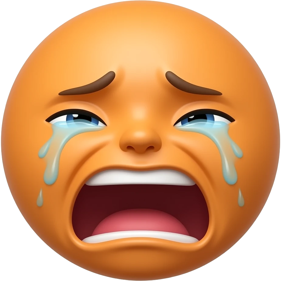 photorealisting face on an orange screaming and crying in destress emoji