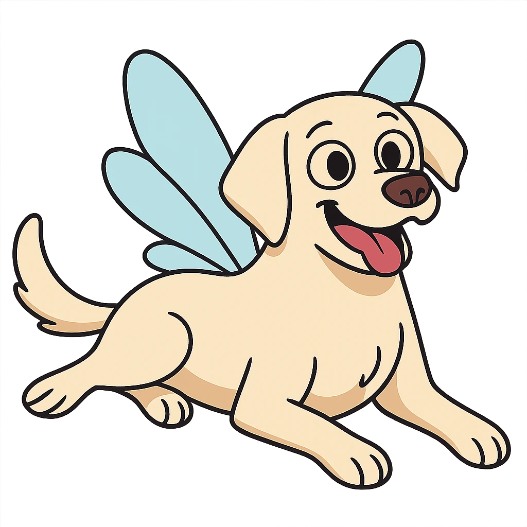 Make the image cartoonish with fairy wings, light fur, and a playful look. Remove the background. emoji
