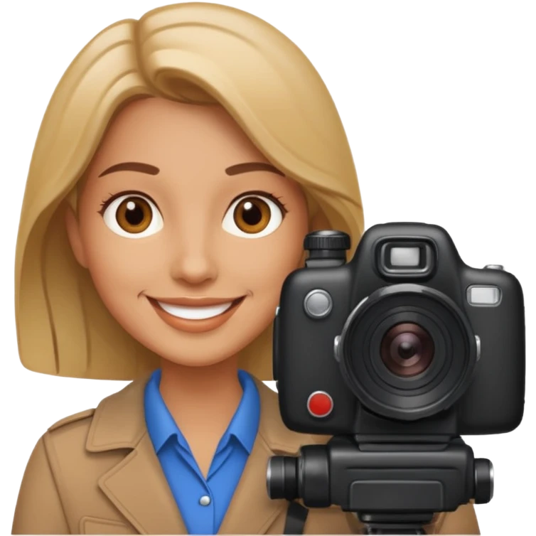 a white journalist with a camera emoji