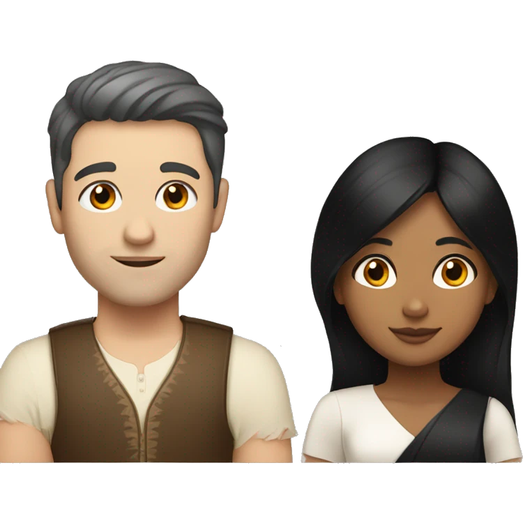 Indian girl with black hair and brunette white guy emoji