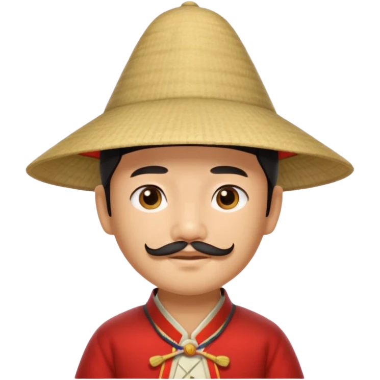 An Asian boy, with little straight mustache and a little beard wearing a traditional triangle Chinese hat emoji