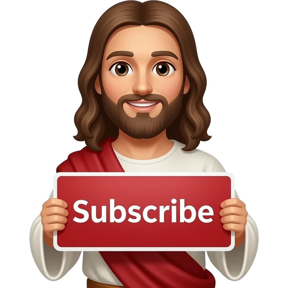 JESUS sosteniendo un letrero rojo QUE DICE "SUSCRÍBETE" emoji