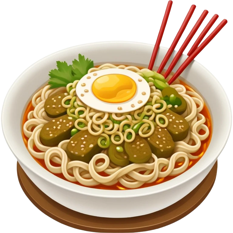 Wuhan hot dry noodles with sesame paste and pickles, simplified emoji style with bold outlines and bright colors, cartoon style Hubei breakfast Re Gan Mian emoji