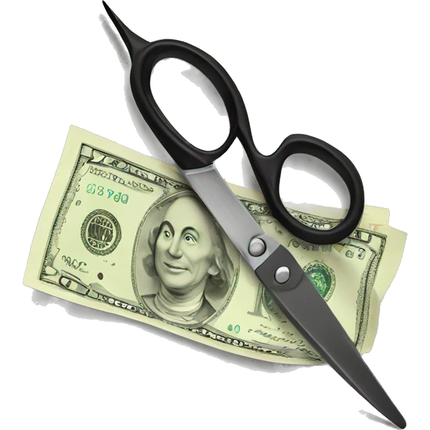 a pair of scissors cutting a banknote emoji