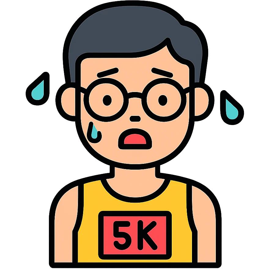 A sweaty bespectacled boy who has just finished a 5K run emoji