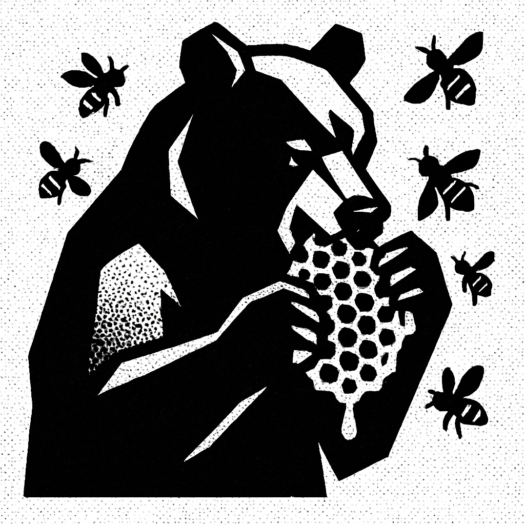 bear eating honeycomb with bees flying around emoji