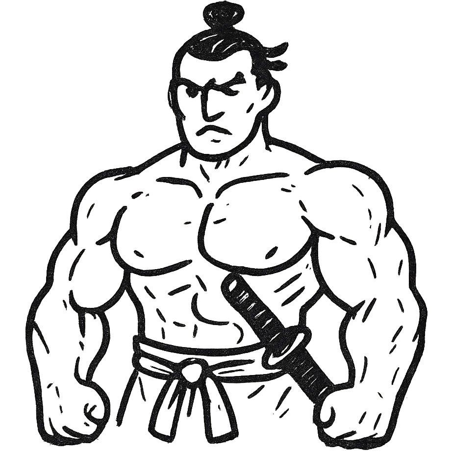 A muscular samurai with a rough, sketchy appearance emoji