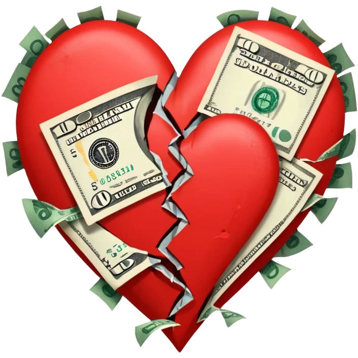 red broken heart glued together by dollars emoji