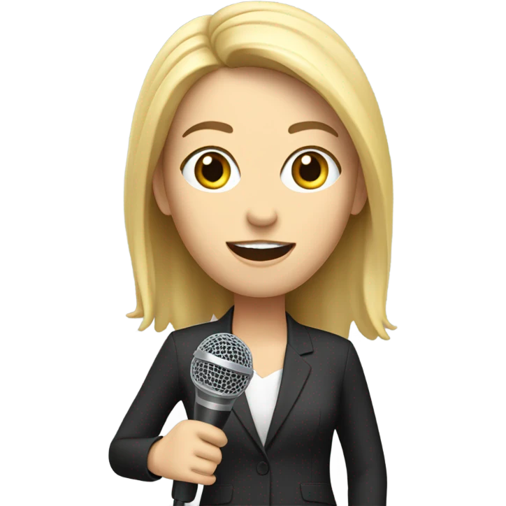 reporter with A white female reporter holds out a microphone to answermicrophone emoji