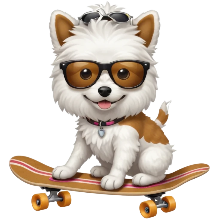 Dog White fluffy skate board sunglasses emoji