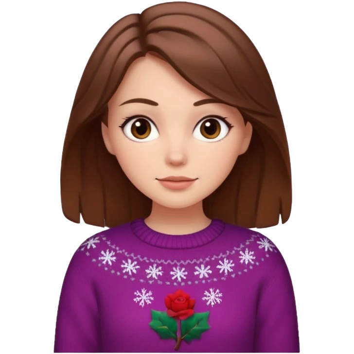 Chica blanca de pelo castaño ojos oscuros atractiva y con jersey de invierno emoji