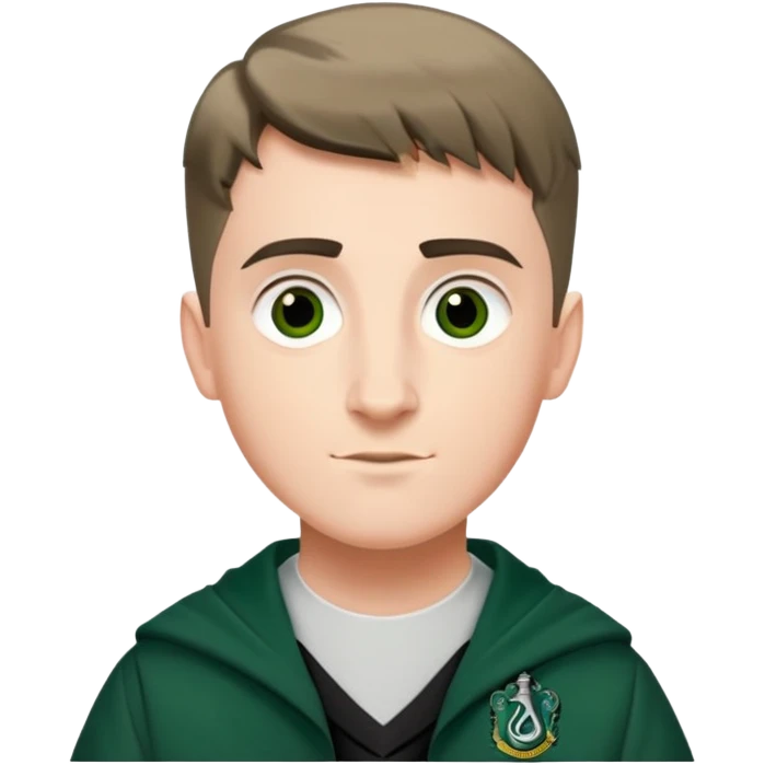 Scott Fern is Adrian Pucey  in harry potter, wear hogwarts slytherin uniform, crew cut hair emoji