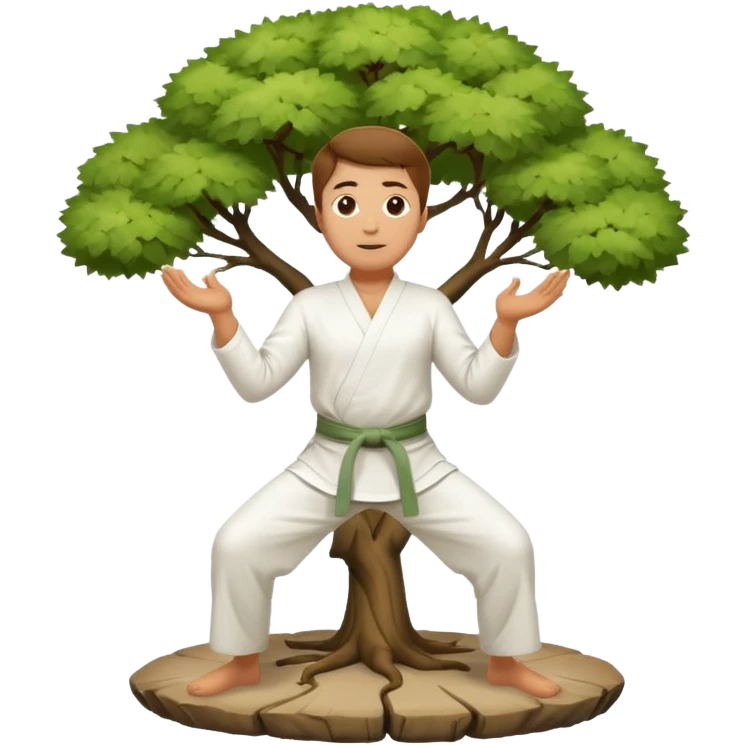 pratiquant de qi gong en position de l'arbre, en tenue noire ou blanche emoji