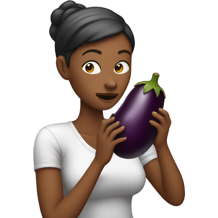 Woman eating whole eggplant emoji