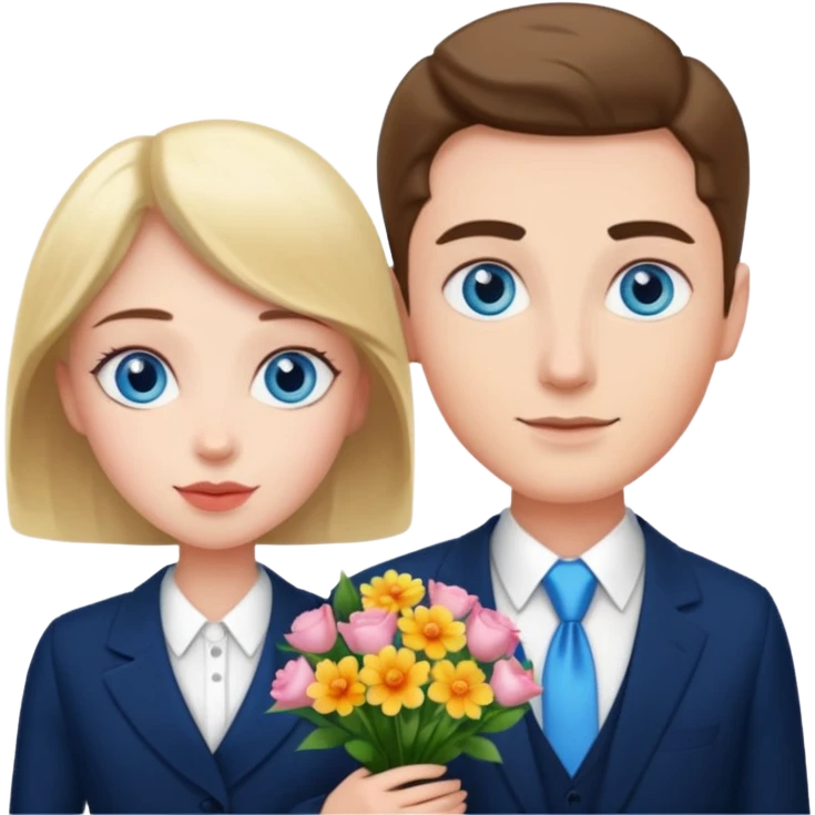 formal couple with flowers with blue eyes emoji