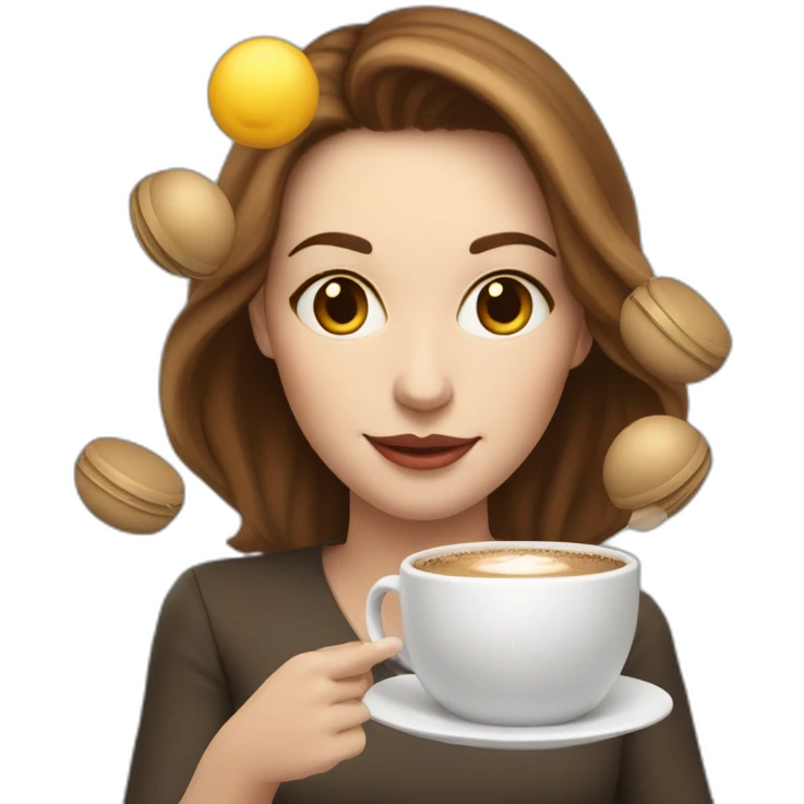 woman juggler with brown hair and pale skin juggling coffee cups and tiny laptop balls emoji