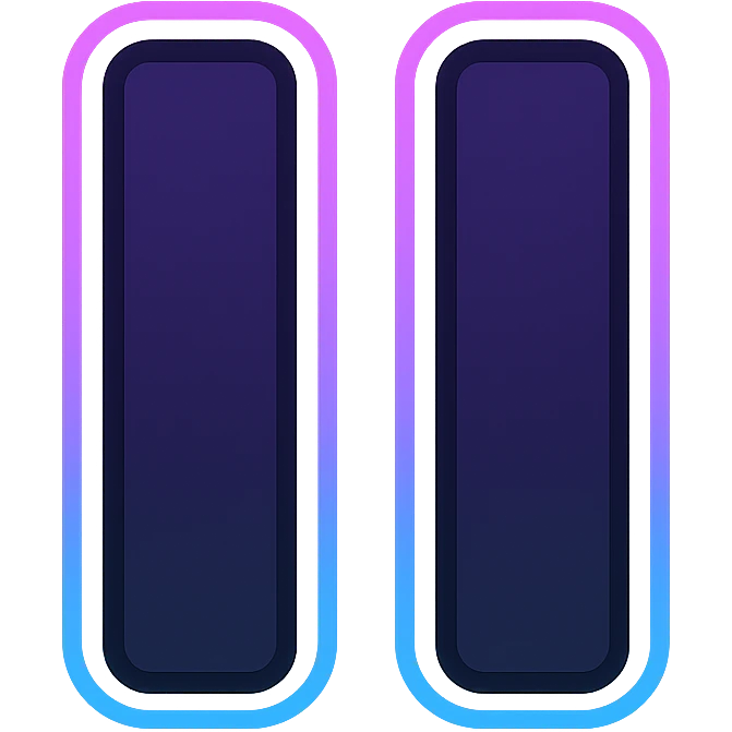 pause icon, two vertical parallel lines with dark purple to black gradient, subtle glow, neon border matching the gradient emoji