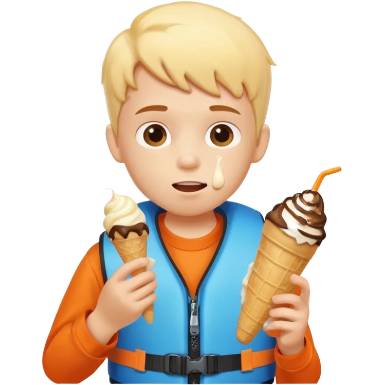 boy kid wearing lifejacket, eating ice cream emoji