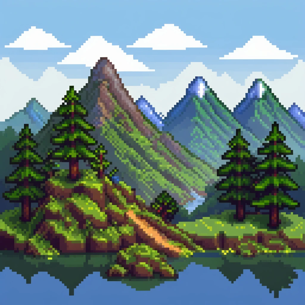 Minecraft landscape with mountains and trees emoji