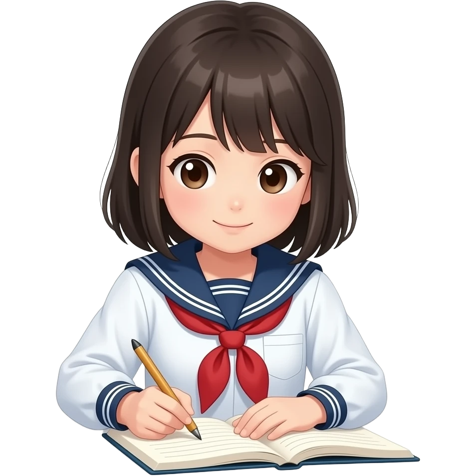 japanese school girl writing diary emoji