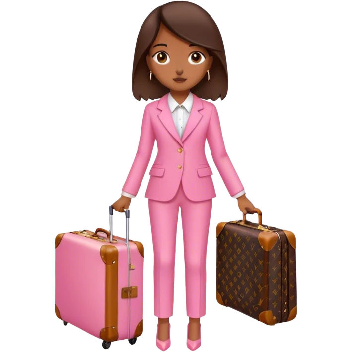 Brune girl pink suit suitcase Louis Vuitton emoji