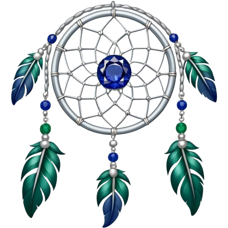 Silver Dreamcatcher with sapphire-stones and emerald-stones emoji