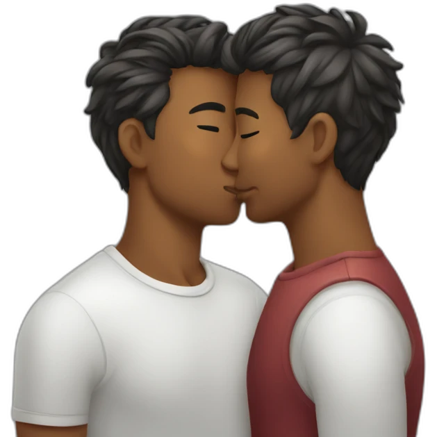 Gay couple kissing medium hair emoji