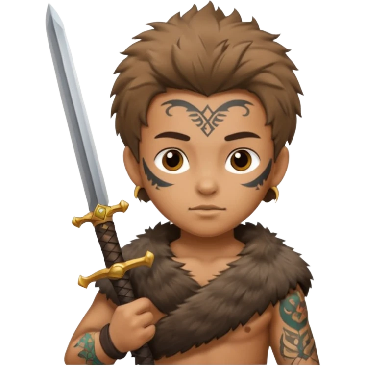 tattoed warrior ancient kid holding sword with fur emoji