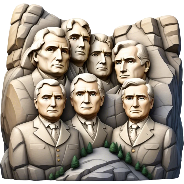 Cinematic Realistic Mount Rushmore Landmark Emoji, featuring the carved faces of four U.S. presidents, etched into the granite mountainside with dramatic lighting accentuating the rock textures. emoji