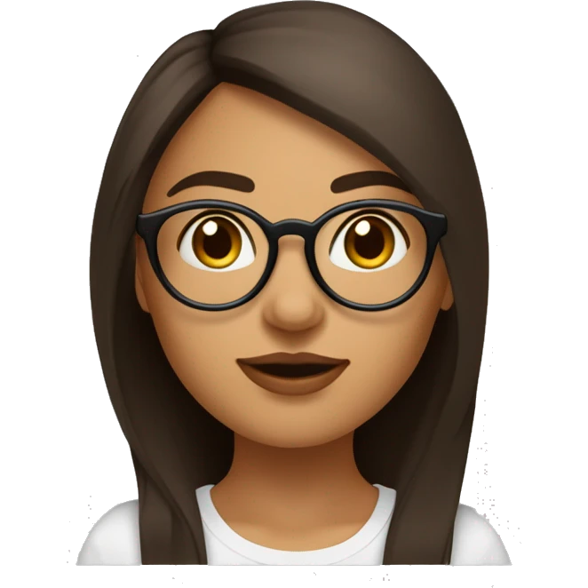 Jeune femme brune cheveux court et lisse yeux marrons et lunettes rondes dorées avec piercing au nez et septum  emoji