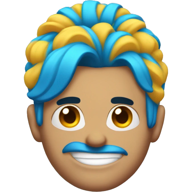 blue hair updo muscle man smiling with scars on eyes emoji