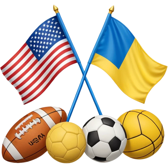 usa and ukraine flags together, sport equipment under emoji