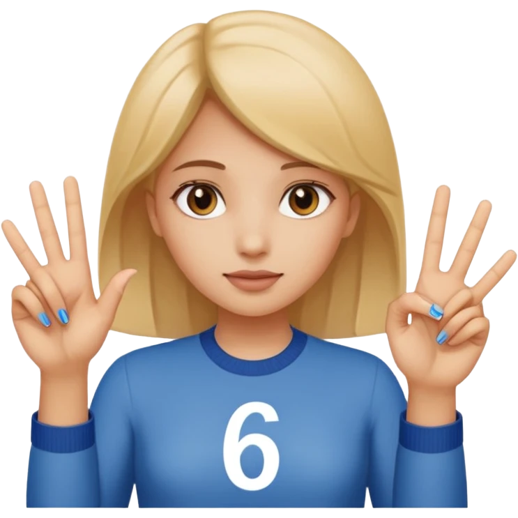 Girl holding up 6 7 emoji