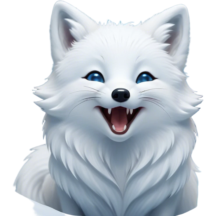 Cinematic Cute Yawning Arctic Fox Portrait Emoji, Head tilted slightly with a dramatic, wide-open yawn, showcasing a soft, downy white Fur with subtle icy blue accents and gently drooping ears, round eyes barely open in drowsy contentment, Simplified yet irresistibly adorable features, highly detailed, glowing with a soft, cozy glow, high shine, relaxed yet expressive, stylized with a touch of arctic whimsy, bright and endearing, soft glowing outline, capturing the essence of a sleepy yet affectionate arctic fox, so drowsy it feels like it could stretch out of the screen and curl up for a nap! emoji