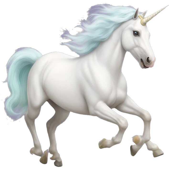 Fullbody realistic four-legged White unicorn with pastel color mane galloping emoji