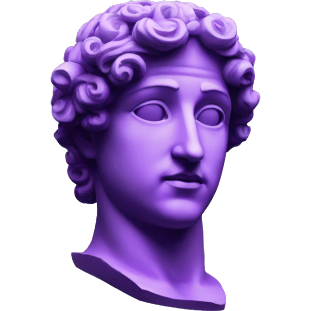 an EMOJI OF A ancient young greek statue, wearing VR headset, purple colors, DIGITAL UNIVERSE emoji