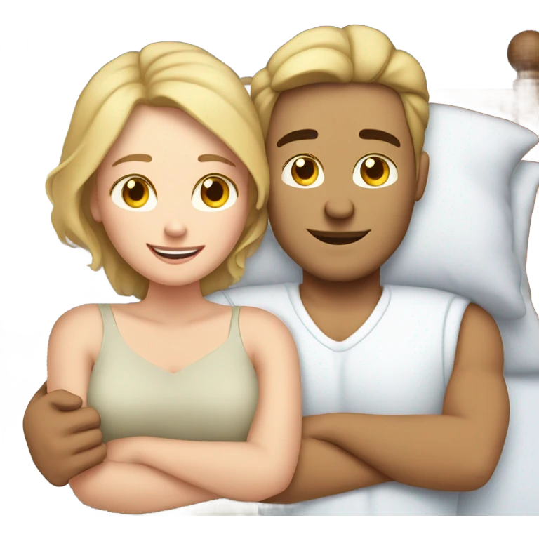 white couple cuddling in bed together  emoji