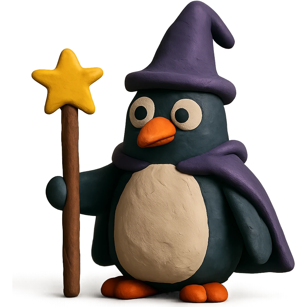 claymation style penguin wizard emoji