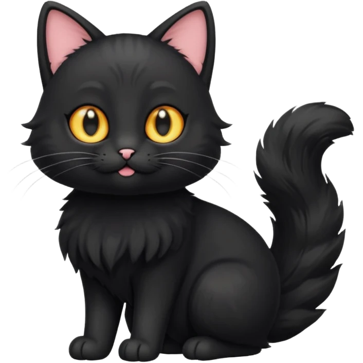 Cat with Fluffy Tails black emoji