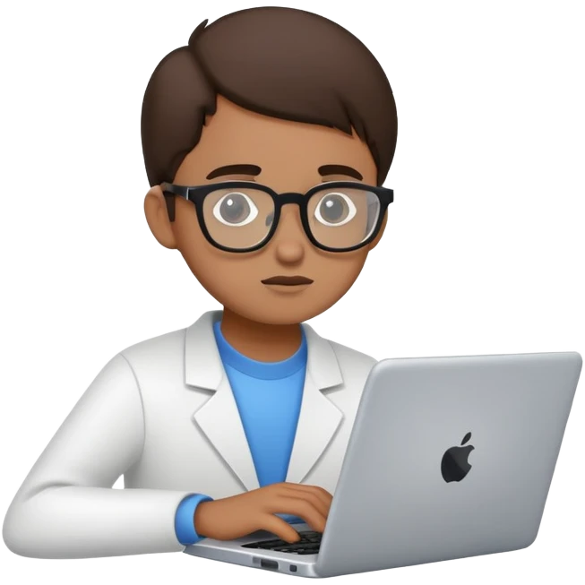 Junior IT Specialist with small laptop, glasses, looking inexperienced, with basic coding skills emoji