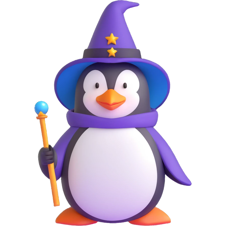 penguin wizard with magic wand emoji