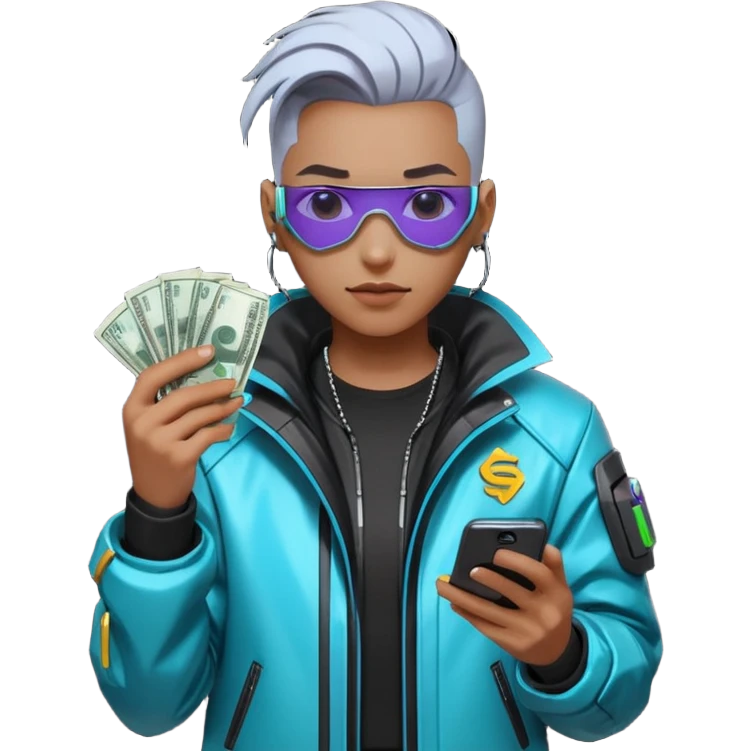 cyber punk holding money and phone emoji