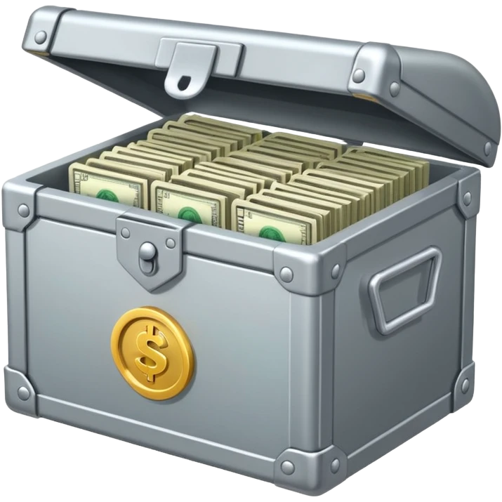 caja fuerte de metal, abierta con dinero emoji