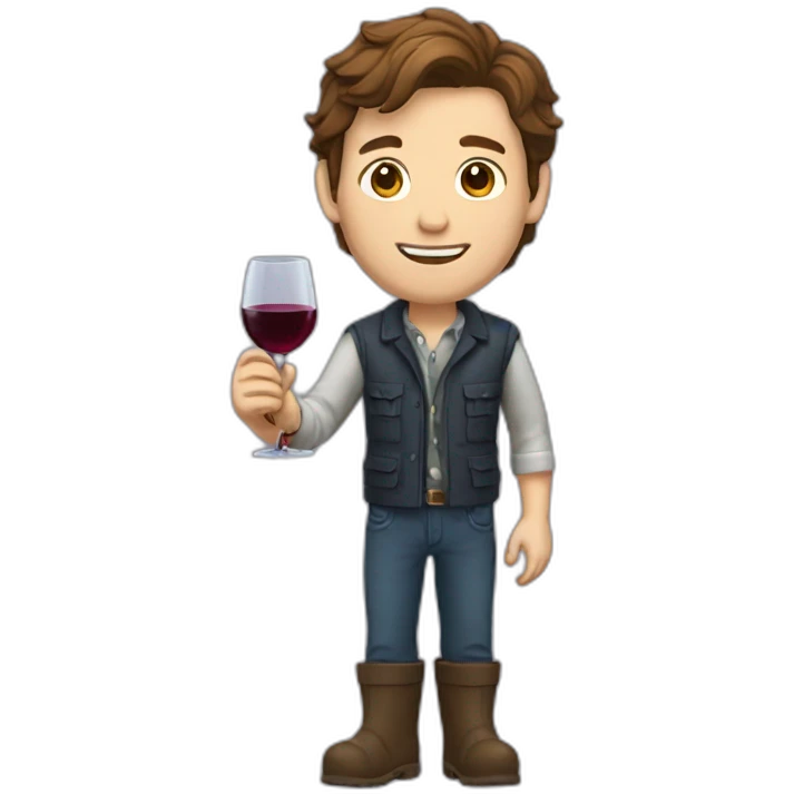 Handsome guy with wineglass and brown hair and rainboots emoji