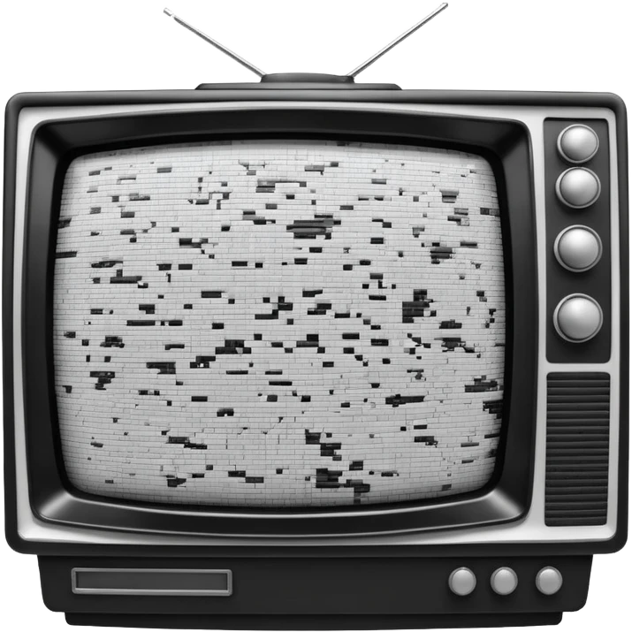 3D render of Static TV, digital glitch art aesthetic, data corruption visual, retro TV screen showing black and white noise, pixelated distortion, emoji style, isolated on white background --v 6.0. emoji