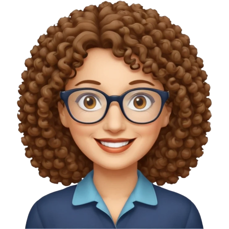 50 years old woman, curly hair, brown eyes and rectangle glasses emoji