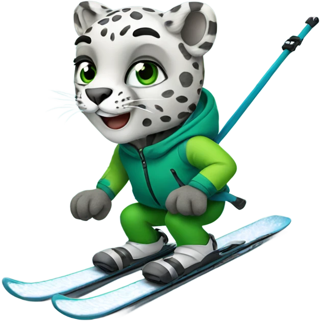 Snow leopard skiing with green skis emoji